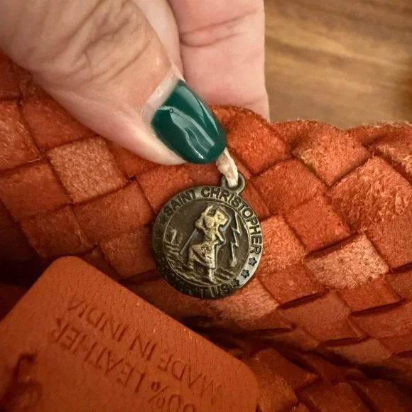 Dragon Diffusion Santa Croce Small Orange Woven Leather Tote - Picture 8 of 9